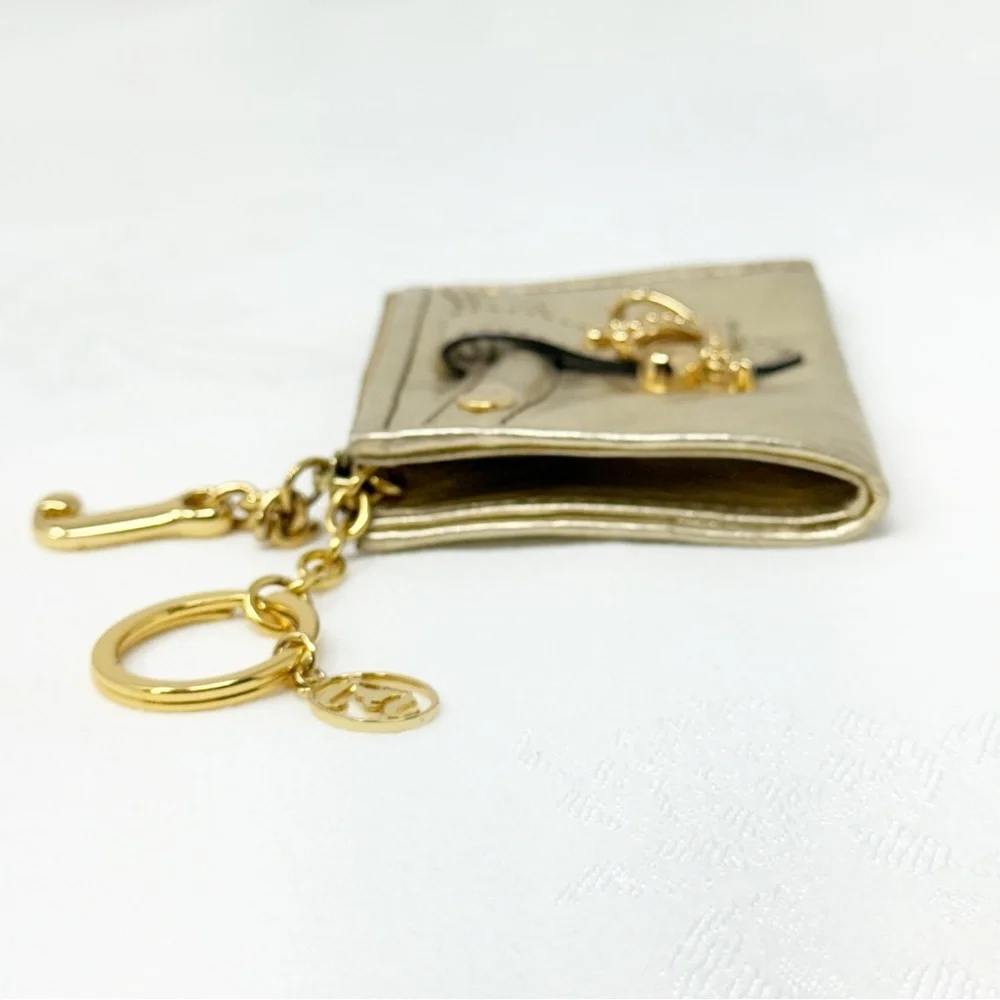Juicy Couture Gold Metallic Crown Keychain Wallet Card Holder